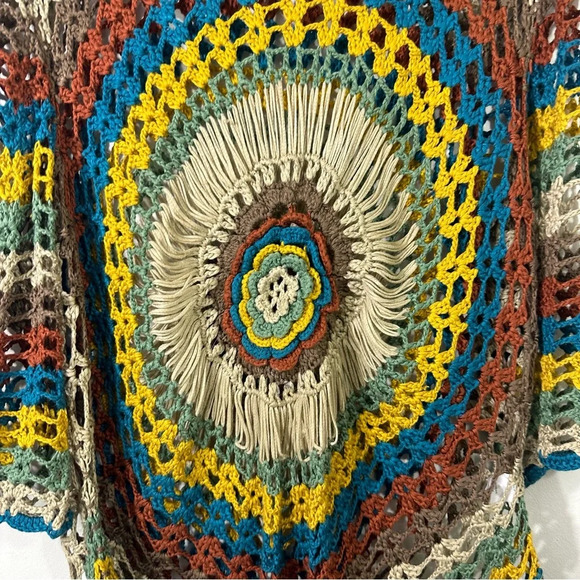 Roz and Ali Open Crochet Knit Yarn Colorful Floral Top - Picture 2 of 6